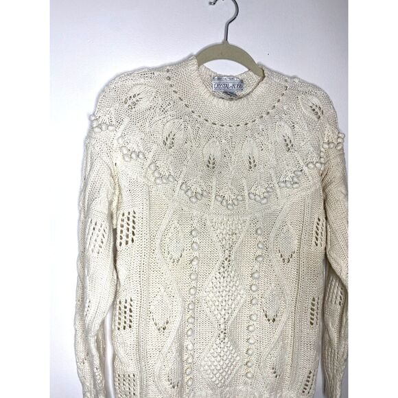 VTG Krystal Kobe Ramie Cotton Blend Ivory Pullover Knit Slouchy Sweater Sz L - Picture 5 of 10